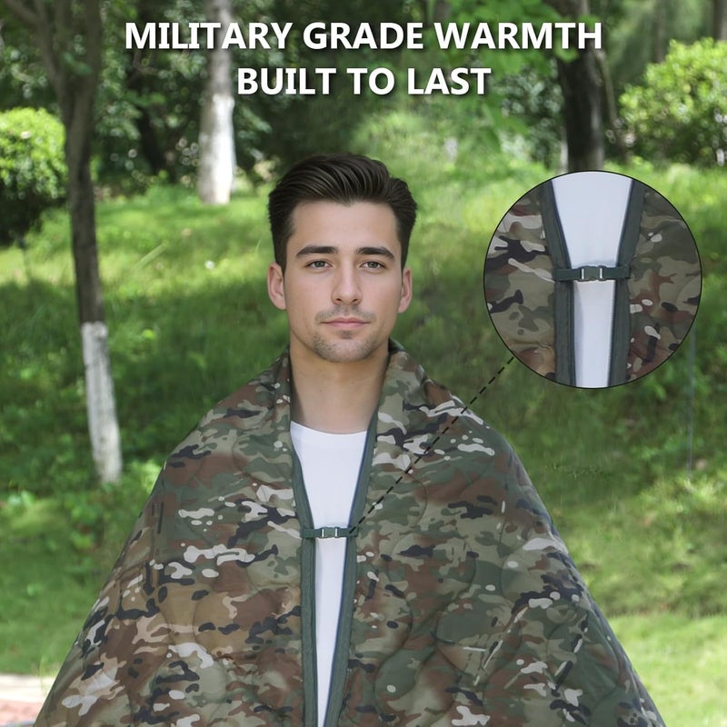 GHILEO Camo Poncho Liner, Army Blanket, Military Sleeping Bag, with A Compression Carrying Bag, for Traveling, Hiking, Camping, Outdoor Survival, Car Blanket - Image 5